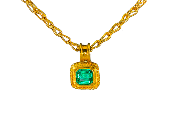 Emerald-Cut Emerald Pendant in 22k Gold