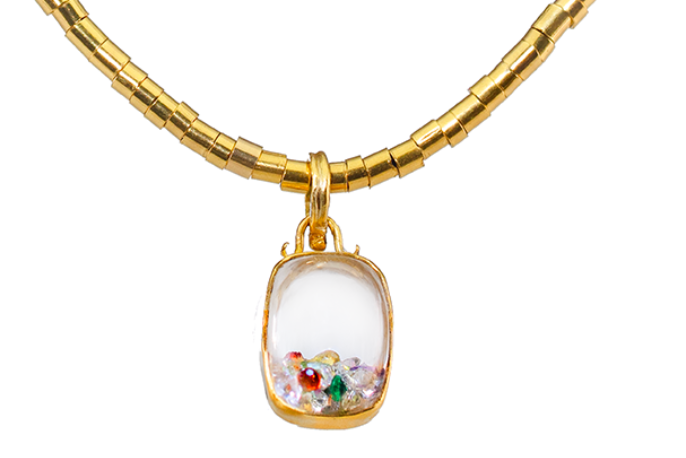Rectangular Multi-Gem Galaxy Pendant, 12 × 16 mm