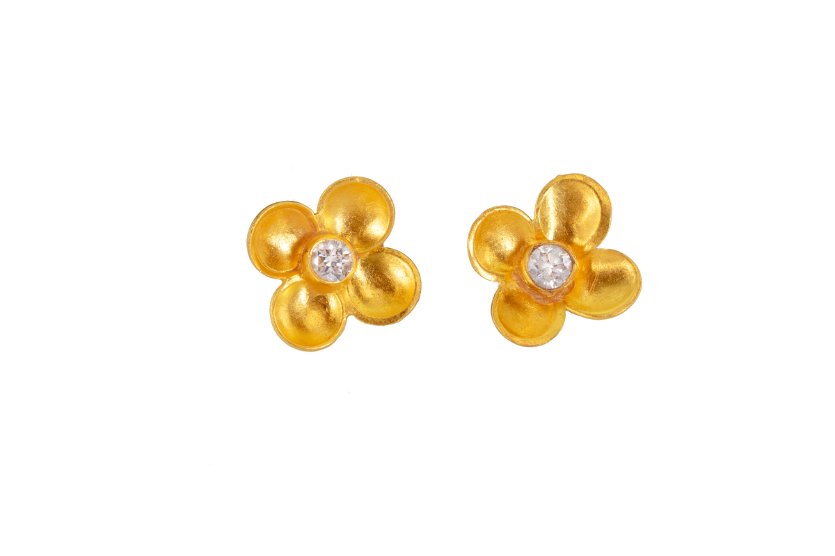 Petite Flower Diamond Studs in 22k Gold