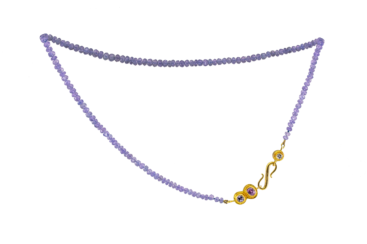 Tanzanite Bead Necklace with Gemstone Granulated Clasp, 42 cm